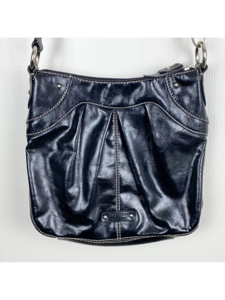 Nine West Crossbody Bag Faux Leather Purse Black Zip Close Pockets